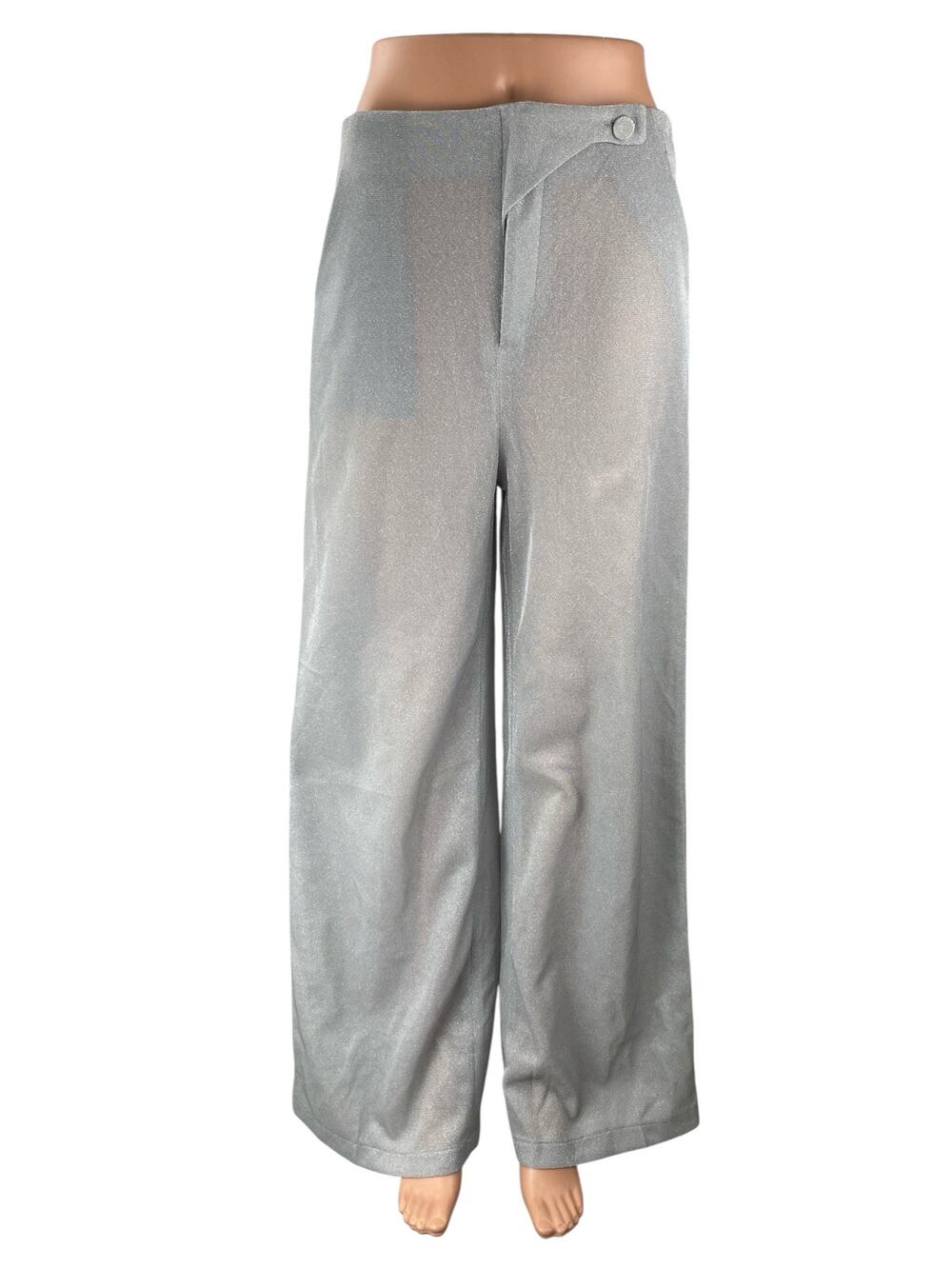 Rebellious Gray Silver Glitter Sparkly Shimmer Wide Leg Trousers Pants Size 8